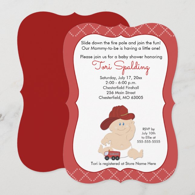 Invitation Baby shower pompier bébé (Devant / Derrière)