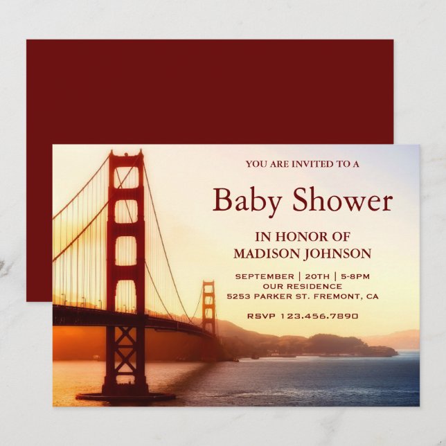 Invitation Baby Shower Pont du Golden Gate (Devant / Derrière)