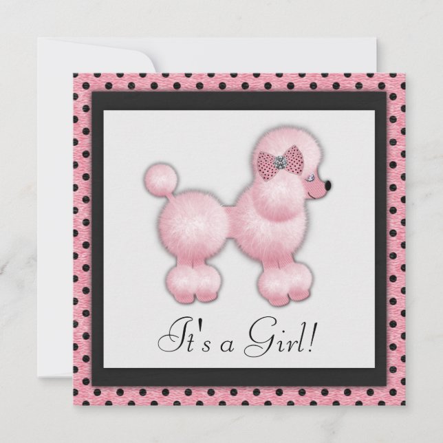 Invitation Baby Shower Poodle Rose (Devant)
