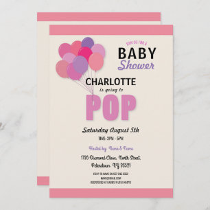 Invitation Baby shower POP Balloon rose Fille saupoudrer s