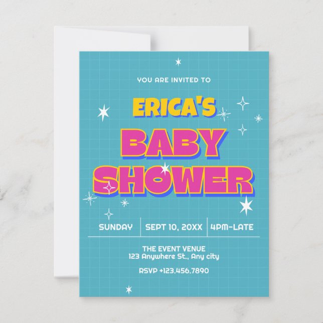 Invitation Baby shower pop rétro (Devant)