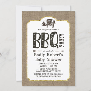 Invitation Baby shower Porc Roast BBQ Rustique Burlap