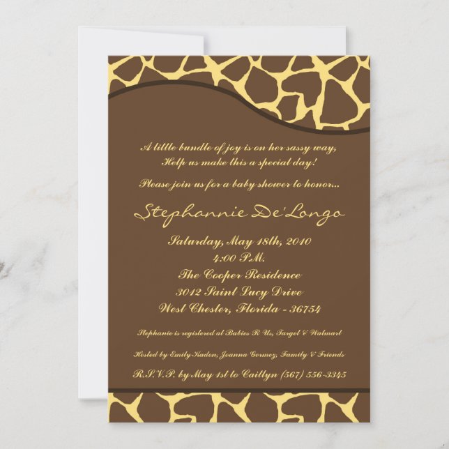 Invitation Baby shower Poster de animal 5x7 Giraff (Devant)