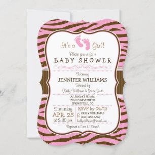 Invitation Baby shower Poster de animal Brown, Pink Zebra Str