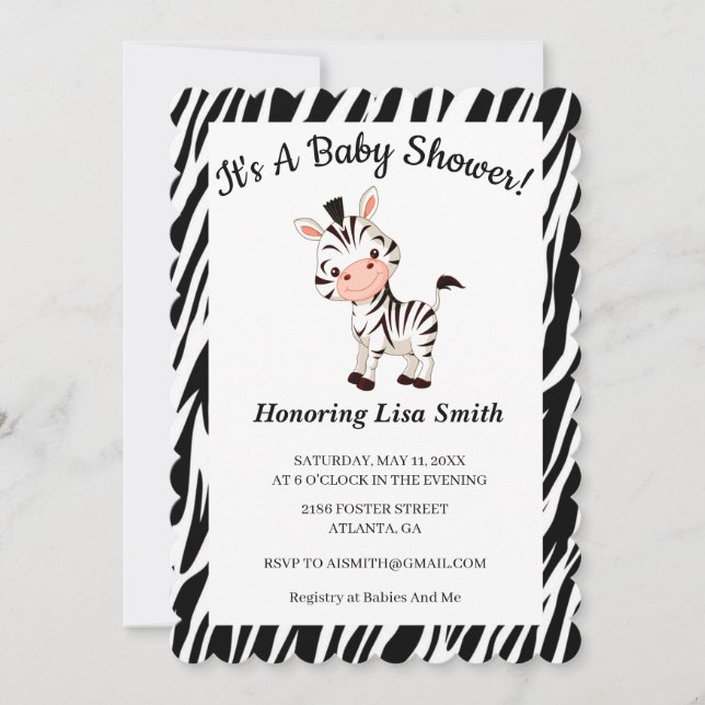 Invitation Baby shower Poster de animal Cute Zebra (Devant)