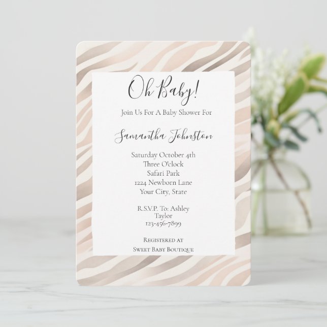 Invitation Baby shower Poster de animal de crème rose Zebra (Debout devant)