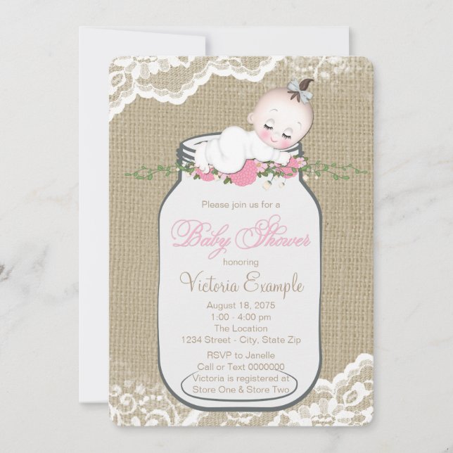 Invitation Baby Shower Pot Mason Burlap (Devant)