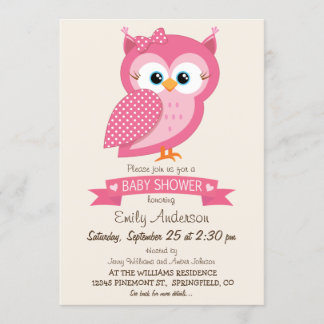 Invitation Baby shower Pot Owl rose et blanc