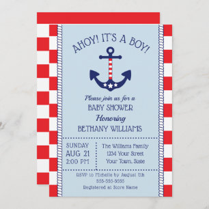 Invitation Baby shower pour Ancres patriotiques nautiques