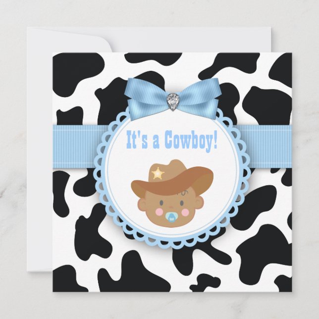 Invitation Baby Shower pour Bébé Cow-Boy Bleu et Noir (Devant)