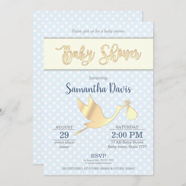 Invitation Baby shower pour bébé en Bouche d'or (Devant / Derrière)