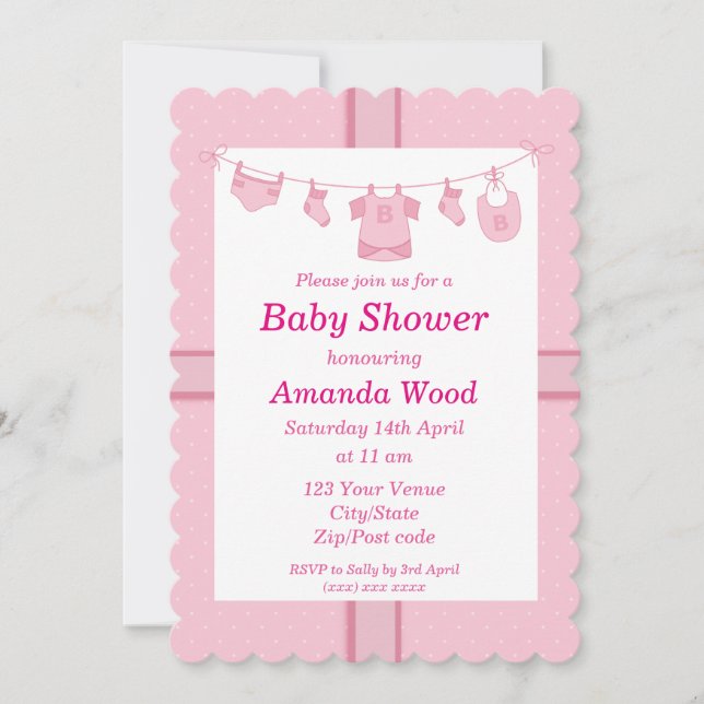 Invitation Baby shower pour bébé fille rose (Devant)