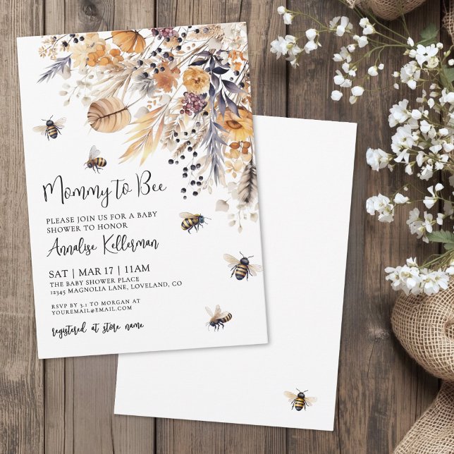 Invitation Baby-Shower pour Bébé Fleur des Champs (Wildflower Bee Baby Shower Invitation)