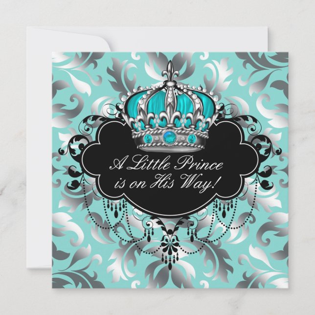 Invitation Baby Shower pour bébé garçon au bleu sarcelle et a (Devant)