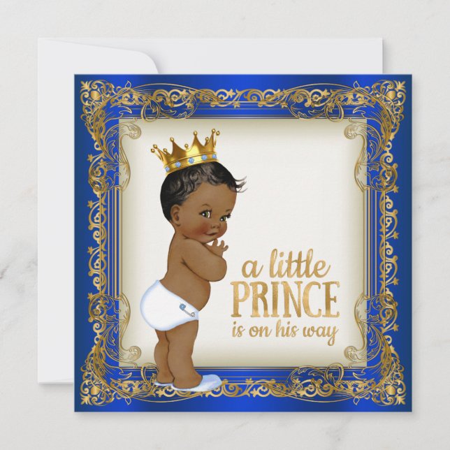 Invitation Baby Shower pour bébé prince afro-américain (Devant)