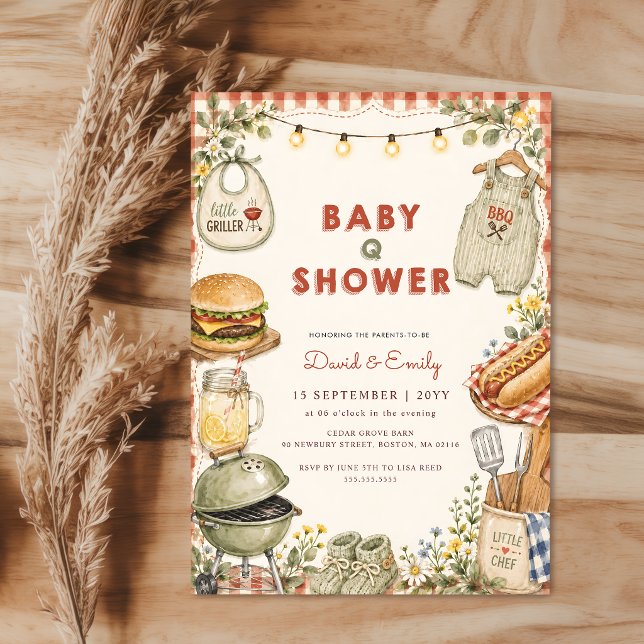 Invitation Baby Shower pour bébé Q BBQ pour couples à l'aquar (Créateur téléchargé)