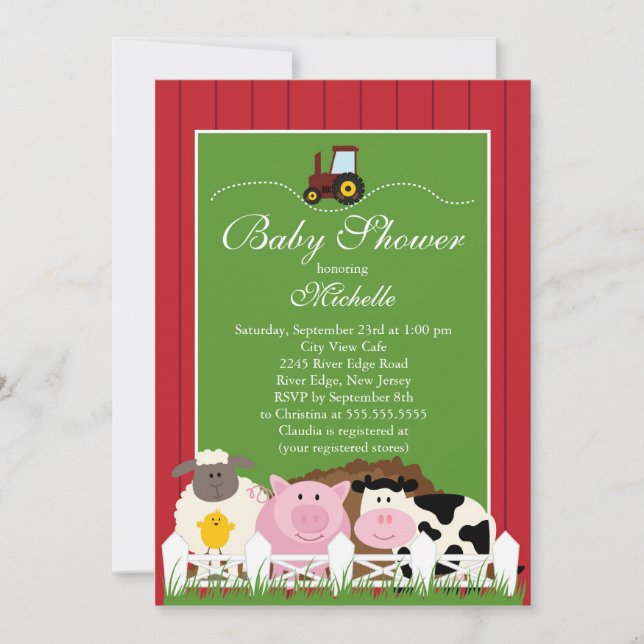 Invitation Baby shower pour bébés animaux de ferme cute Invit (Devant)