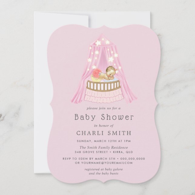 Invitation Baby shower pour bébés filles de lit ro (Devant)