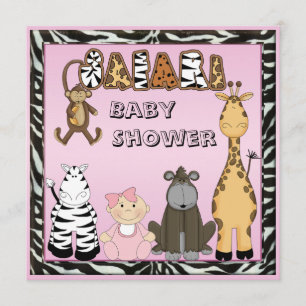 Invitation Baby shower pour bébés filles et animaux de Safari