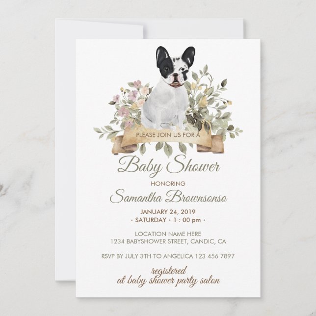 Invitation Baby Shower pour chiot Bouledogue Français (Devant)