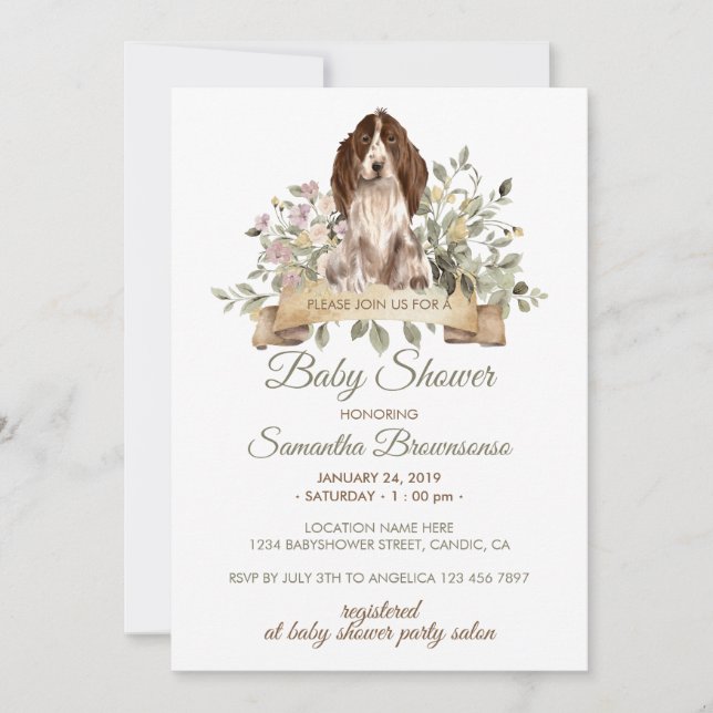 Invitation Baby Shower pour chiot Cocker Spaniel (Devant)