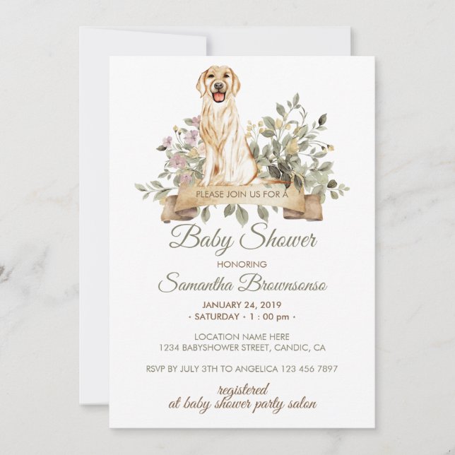 Invitation Baby Shower pour chiot Golden Retriever (Devant)