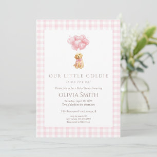 Invitation Baby Shower pour chiot Retriever doré rose