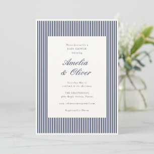 Invitation Baby Shower pour couples avec rayures bleu marine
