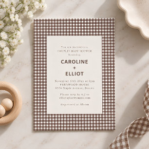 Invitation Baby Shower pour couples Gingham carreaux Brun Aut