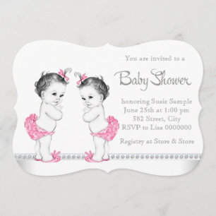Invitation Baby Shower pour des jumelles élégantes et roses