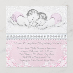 Invitation Baby Shower pour des jumelles élégantes et roses