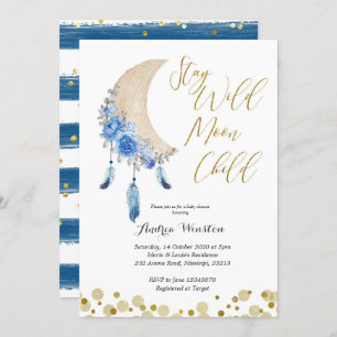 Invitation Baby shower pour enfants Blue Stay Wild Moon