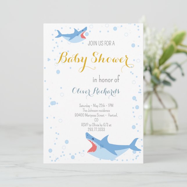 Invitation Baby shower pour enfants de Shark Summer Party (Debout devant)