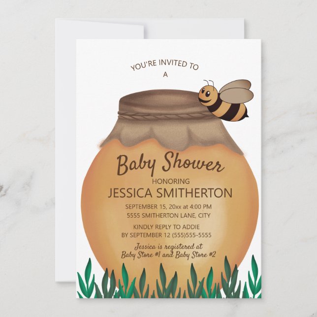 Invitation Baby shower pour fille de miel et d'abeille à miel (Devant)