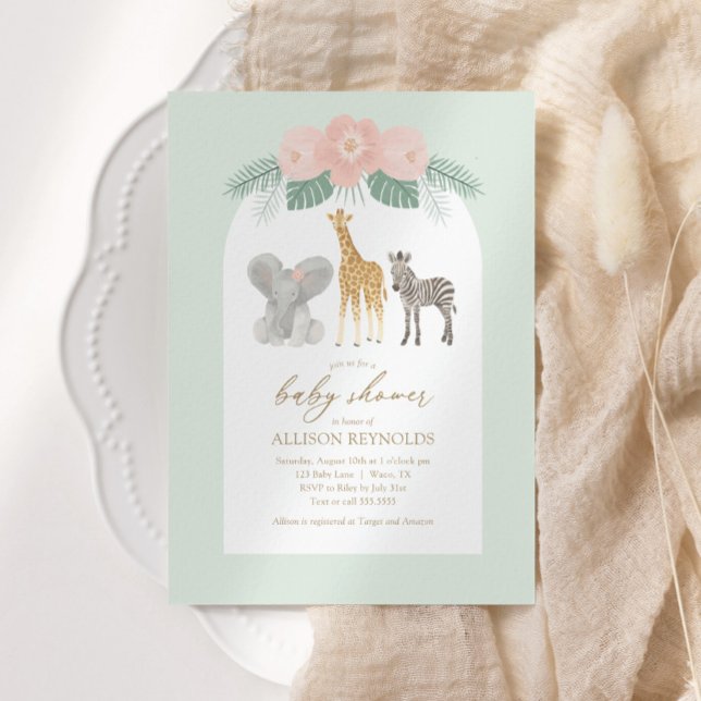 Invitation Baby shower pour filles Safari Animaux (Créateur téléchargé)