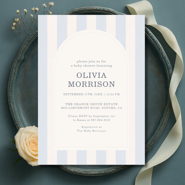 Invitation Baby-Shower pour Garçon à Rayures Bleues (Créateur téléchargé)