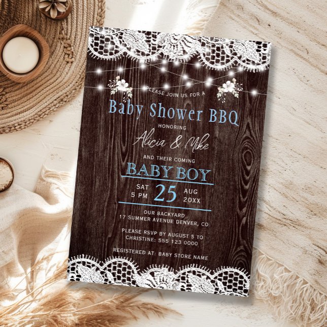 Invitation Baby shower pour garçon avec BBQ en bois rustique (Créateur téléchargé)