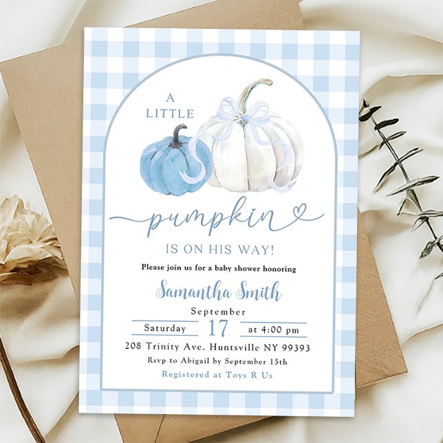 Invitation Baby shower pour garçon avec citrouille preppy car (Créateur téléchargé)