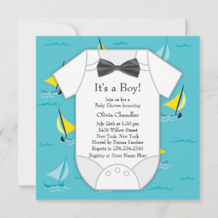 Invitation Baby Shower pour Garçon avec Voilier Bleu Turquois