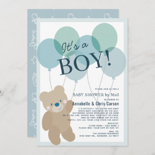 Invitation Baby shower pour garçon bleu Teddy Bear par courri