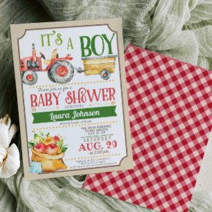 Invitation Baby shower pour garçon de tracteur agricole