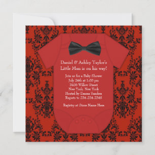 Invitation Baby shower pour garçon mignon rouge et noir