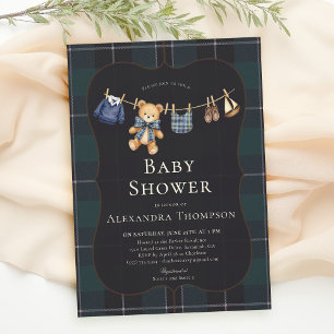 Invitation Baby Shower pour Garçon Ourson à Carreaux Prépa