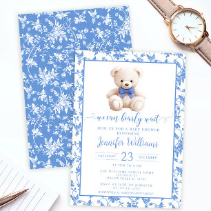Invitation Baby shower pour garçon ourson bleu marine floral