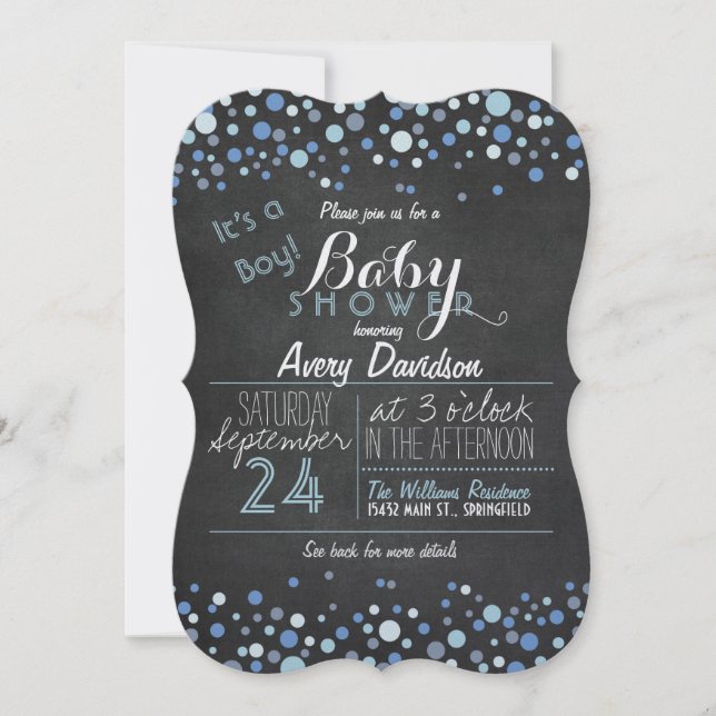 Invitation Baby shower pour garçon Retro Bleu & Blanc (Devant)