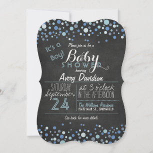 Invitation Baby shower pour garçon Retro Bleu & Blanc