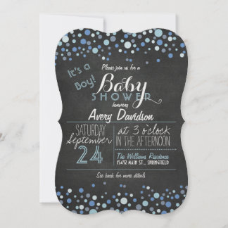 Invitation Baby shower pour garçon Retro Bleu & Blanc