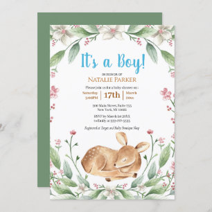 Invitation Baby shower pour garçons de bois de cerf de fleurs