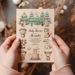 Invitation Baby shower pour garçons de forêt moderne Woodland