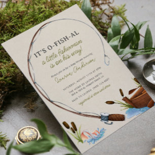 Invitation Baby shower pour garçons de pêche Reel Watercolor